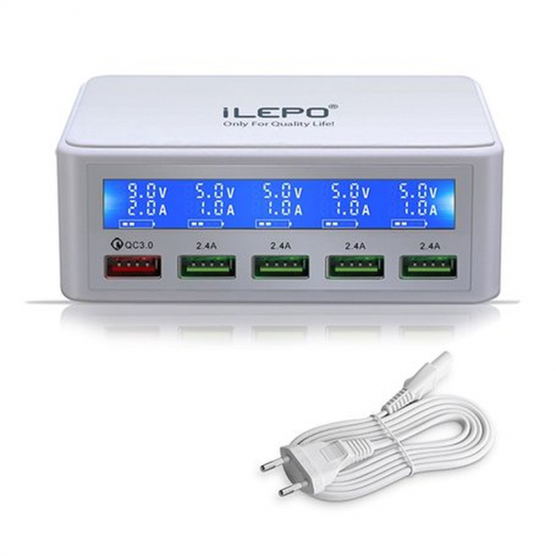 Estación de carga inteligente 5 puertos USB 50 vatios con carga rápida QC 3.0