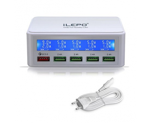 Estación de carga inteligente 5 puertos USB 50 vatios con carga rápida QC 3.0