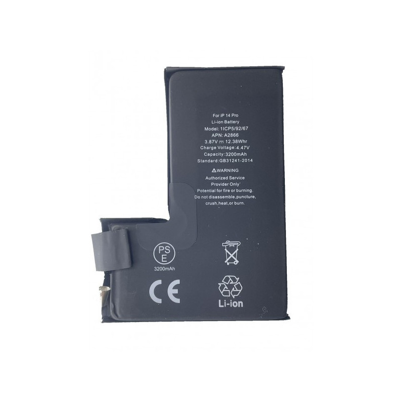 Bateria Litio Sin Flex Ni Chip Para IPhone 14 Pro (A2659 A2889 A2892 A2891 A2890) De 3200mAh (Calidad premium)