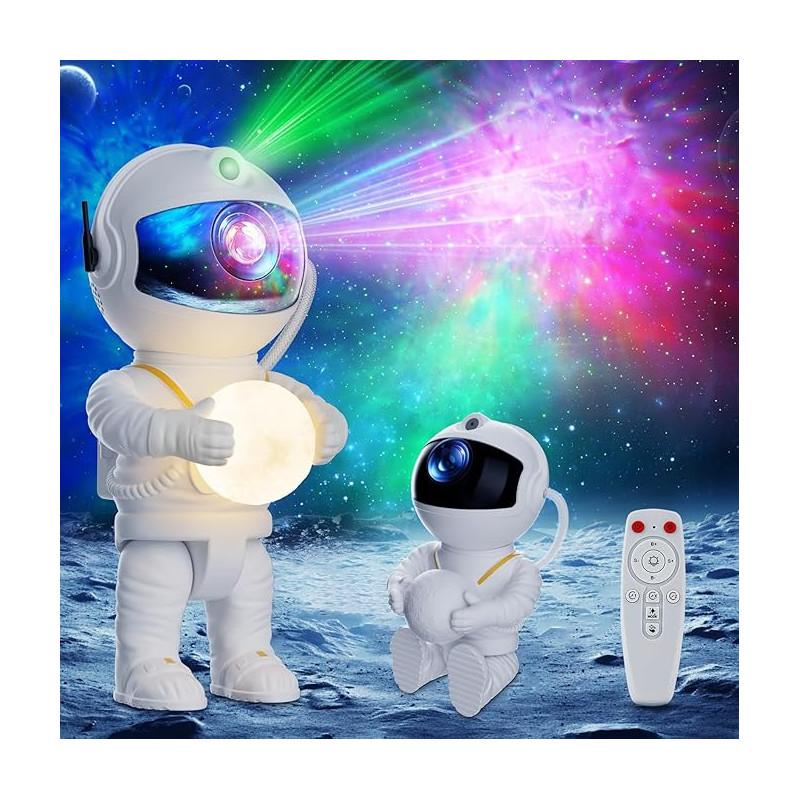 Feliigo Proyector Estrellas Astronauta, Luz Nocturna Infantil con Nebulosa, 8 Modos de Iluminación