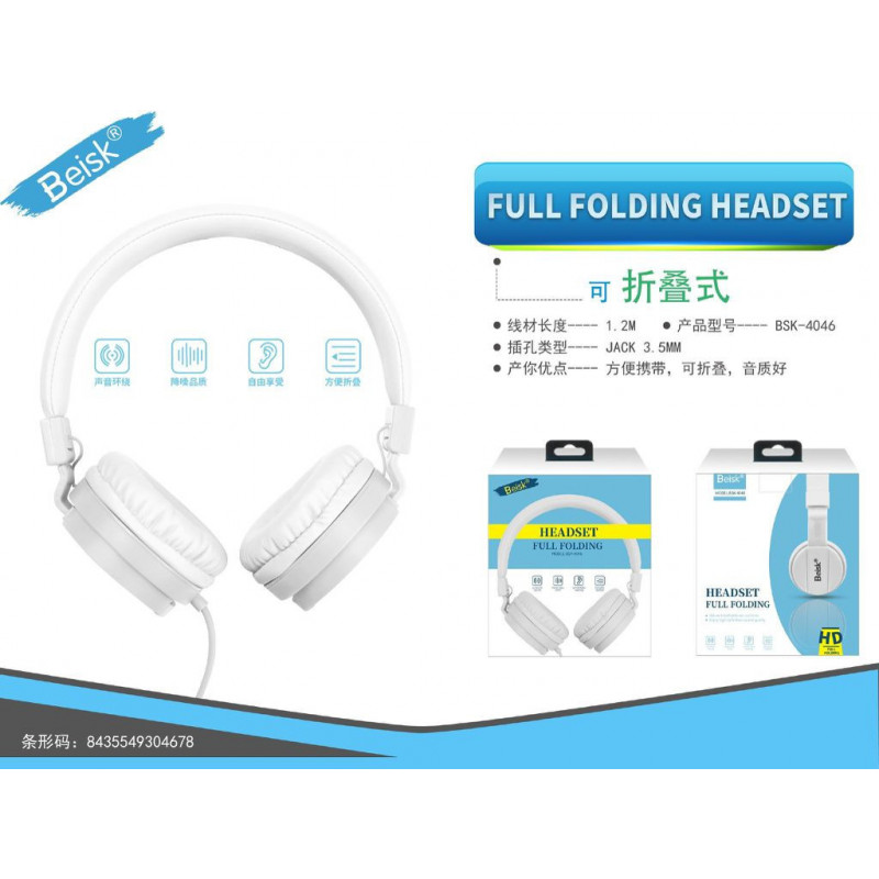 FULL FOLDING HEADSET BLANCO BSK 4046