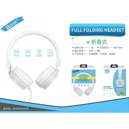 FULL FOLDING HEADSET BLANCO BSK 4046