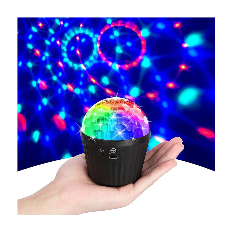 Tyonto Mini Bola de Discoteca, luces LED para Fiesta con 10 Modos Activados por Música DJ y Efectos de Luz Dinámicos RGB de 3W