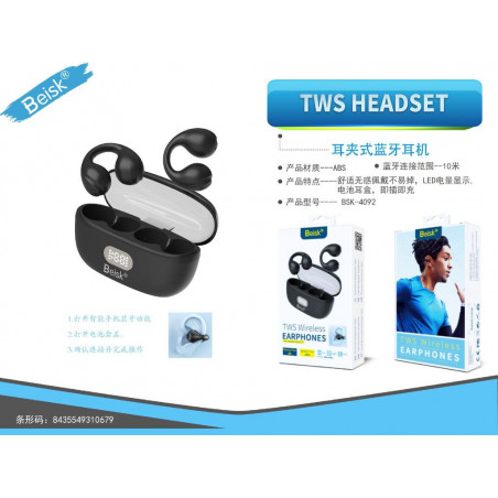 TWS HEADSET NEGRO BSK-4092