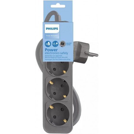 Philips Regleta CHP2134G/10 - Regleta 3 Tomas de Corriente, Cable 1.5 Metros