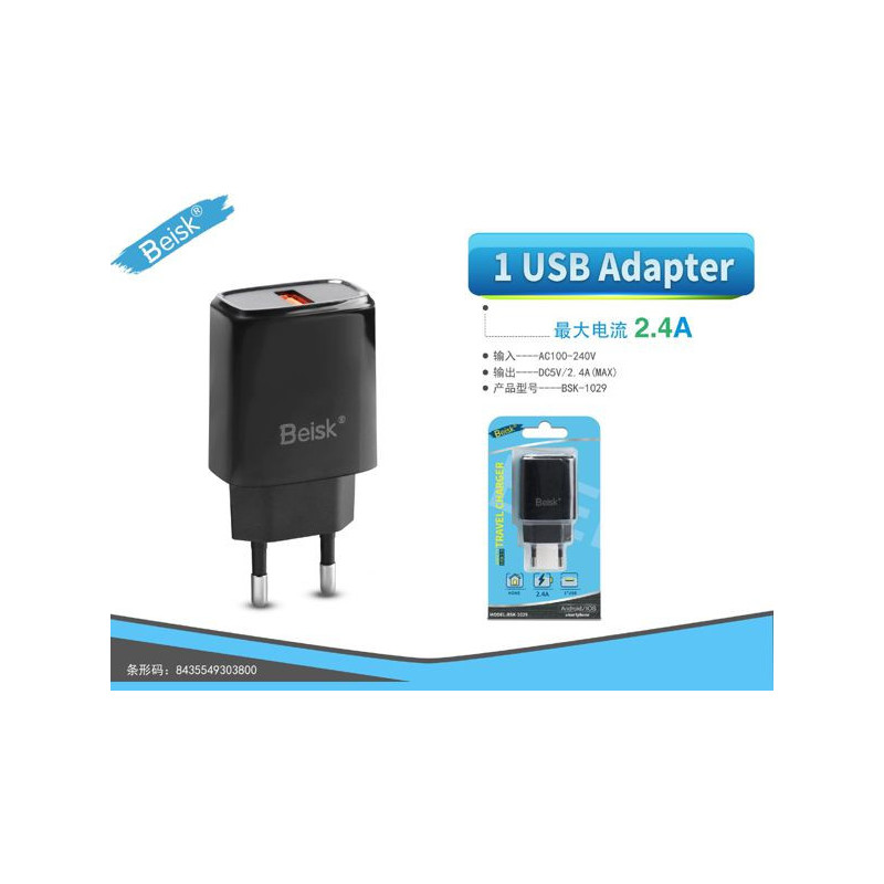CARGADOR DE CASA 1USB 2.4A BSK-1029