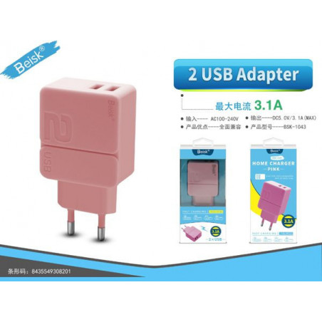 CARGADOR DE CASA 2USB 3.1A ROSA BSK-1043