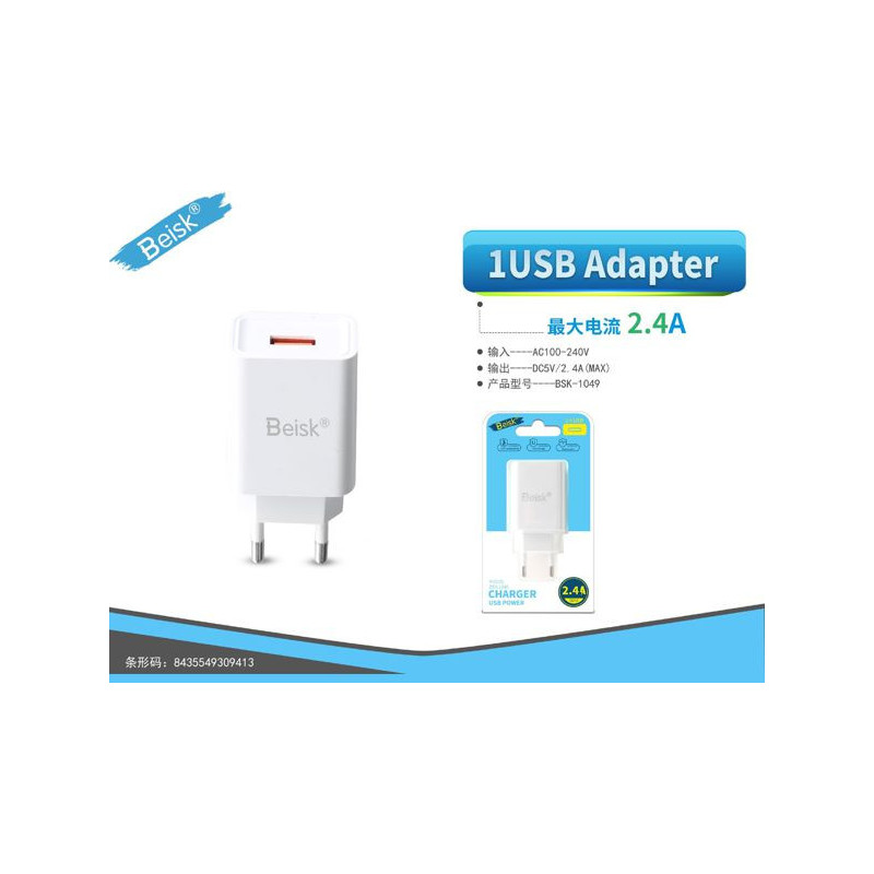 CARGADOR DE CASA 1USB 2.4A BSK-1049