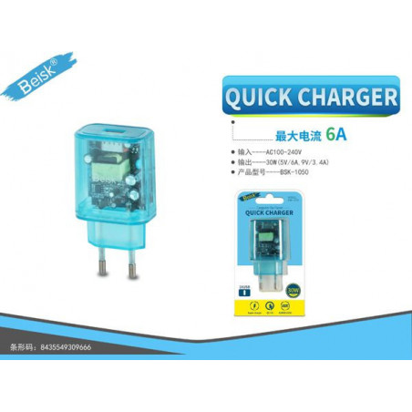 CARGADOR DE CASA QC4.0 BSK-1050 AZUL