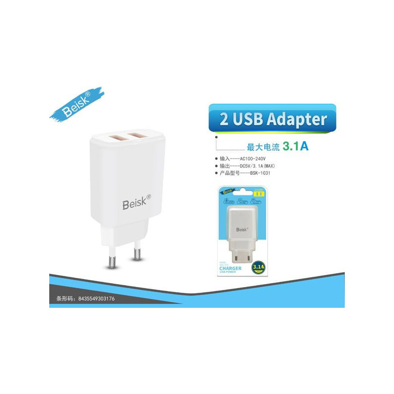 CARGADOR DE CASA 2USB 3.1A BSK-1031