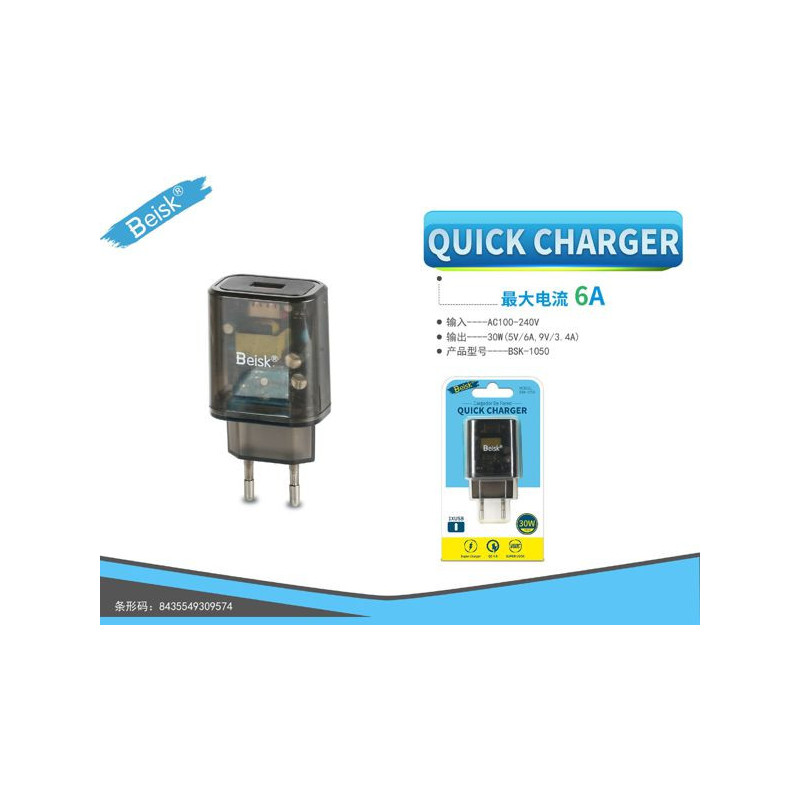 CARGADOR DE CASA QC4.0 BSK-1050 NEGRO