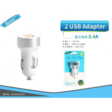 CARGADOR DE COCHE 2.4A BSK-7001 PLATA