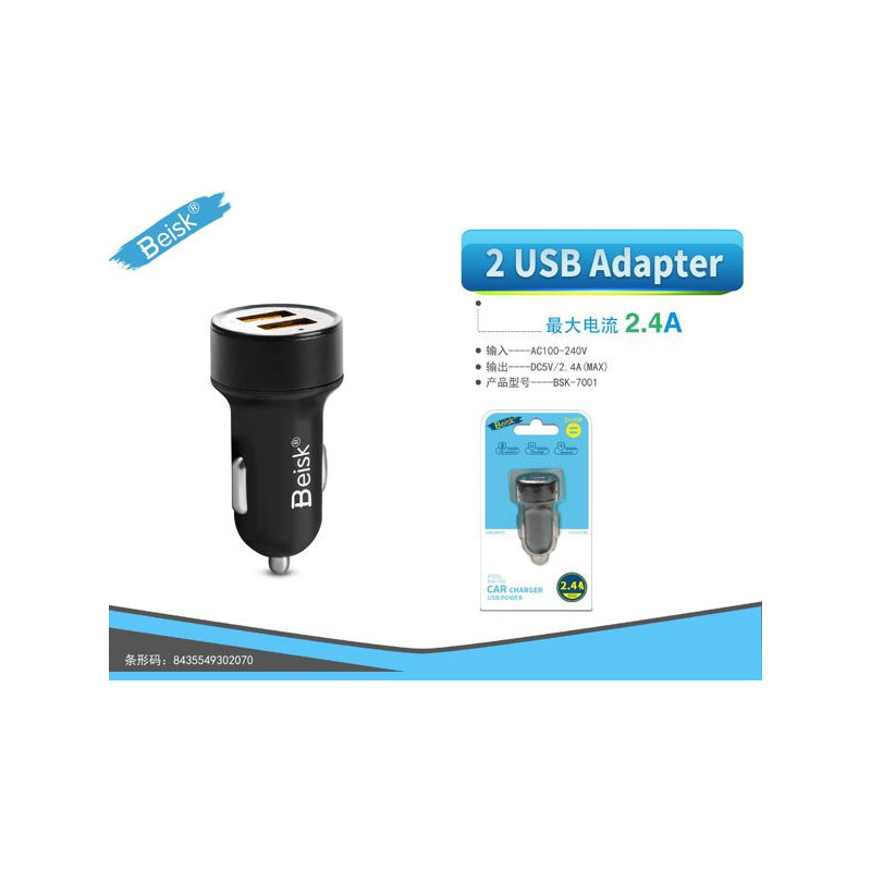 CARGADOR DE COCHE 2.4A BSK-7001 NEGRO