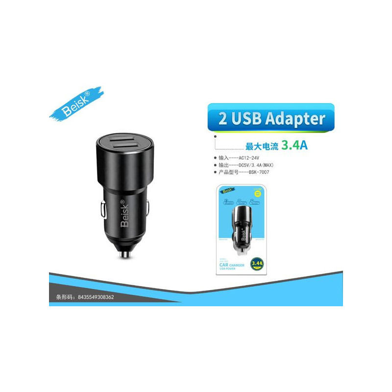ADAPTADOR 2USB 3.4A BSK-7007