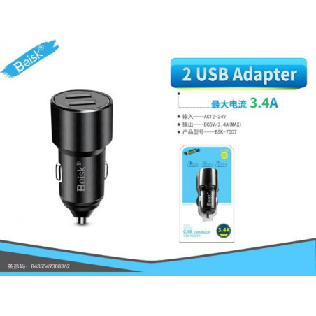 ADAPTADOR 2USB 3.4A BSK-7007