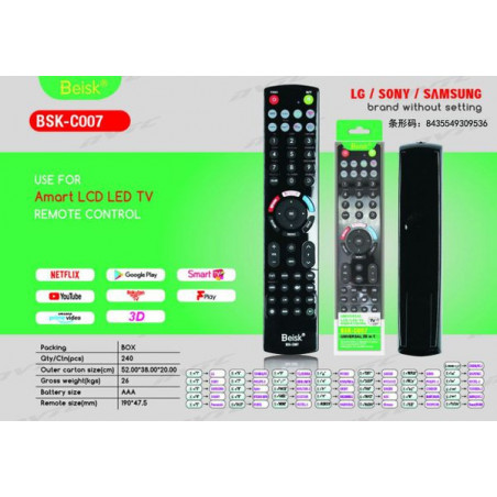 USE FOR AMART LCD LED TV REMOTE CONTROL BSK-C007