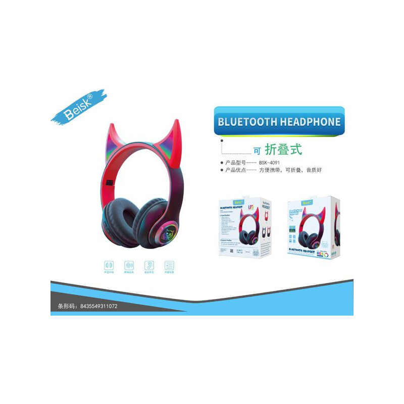 AURICULAR CON BLUETOOTH NEGR0 ROJO BSK-4091