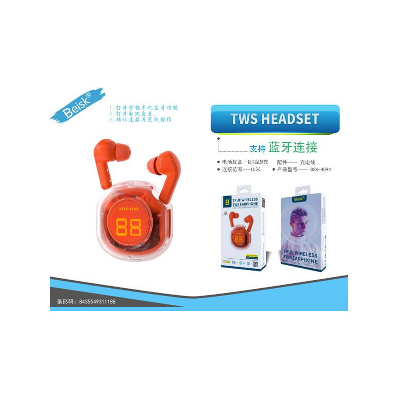 TWS HEADSET ROJO BSK-409