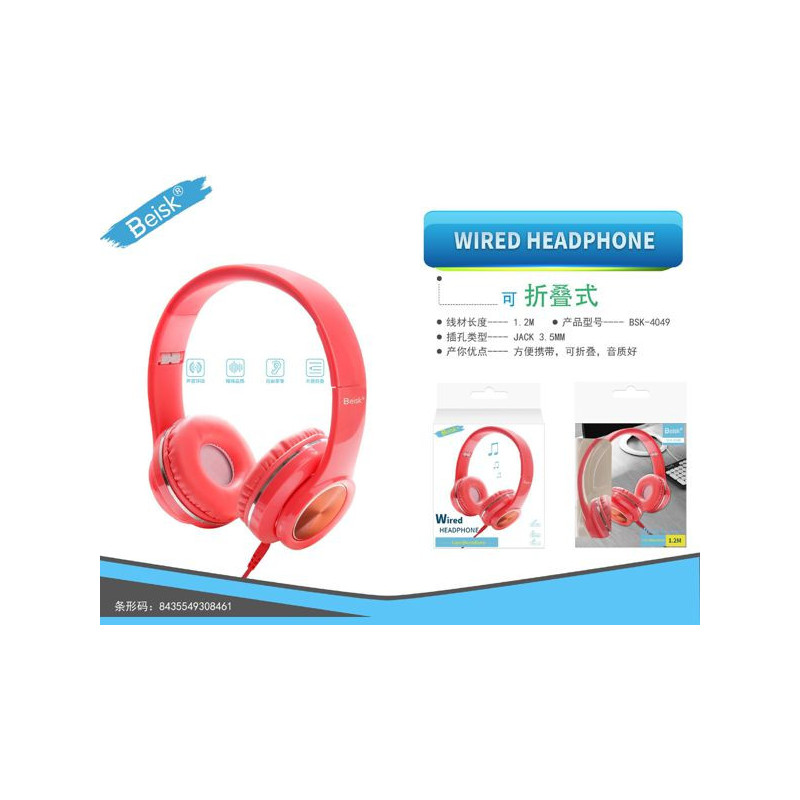 WIRED HEADPHONE BSK-4049 ROJO
