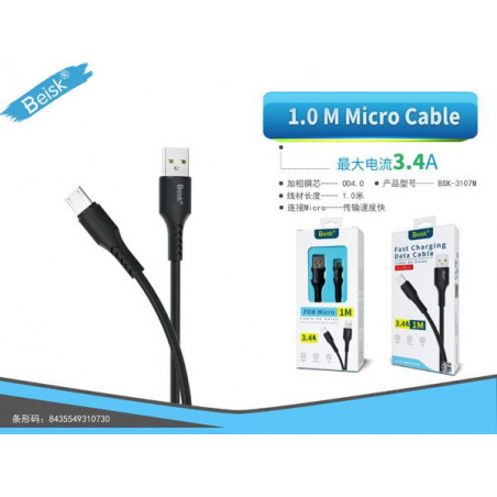CABLE DE MICRO 1.0M 3.4A NEGRO BSK-3107M