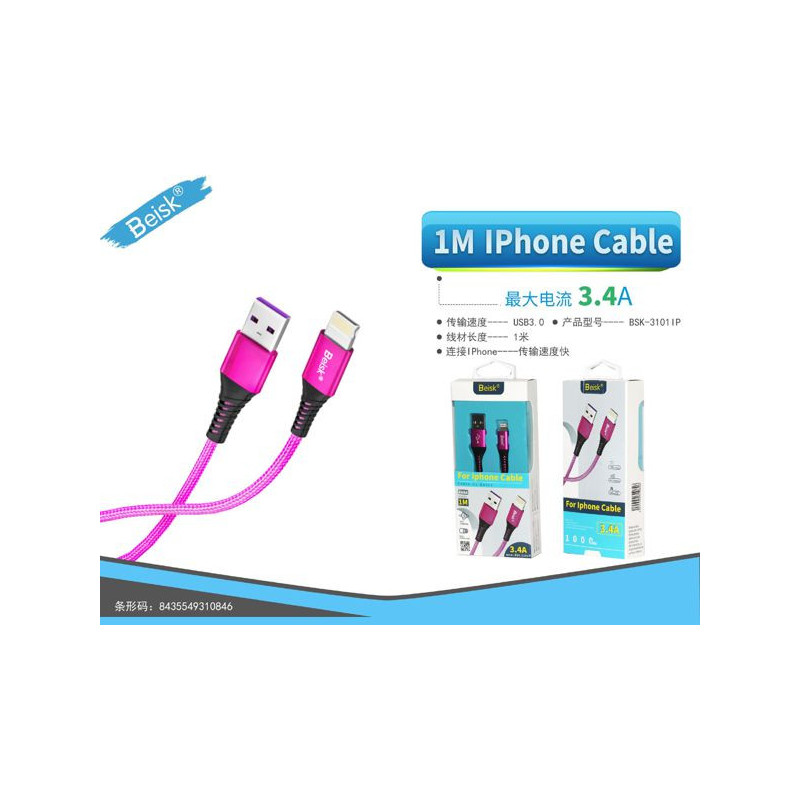 CABLE DE IPHONE 1.0M 3.4A ROSA BSK-3101IP