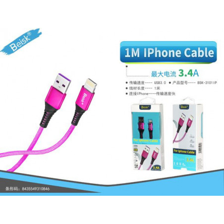 CABLE DE IPHONE 1.0M 3.4A ROSA BSK-3101IP