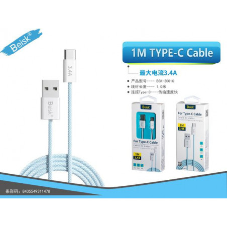 CABLE DE TIPE-C IM AZUL 3.4A BSK-3001C