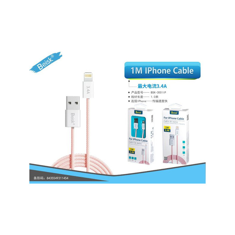 CABLE DE IPHINE 1M ROSA 3.4 BSK-3001 IP