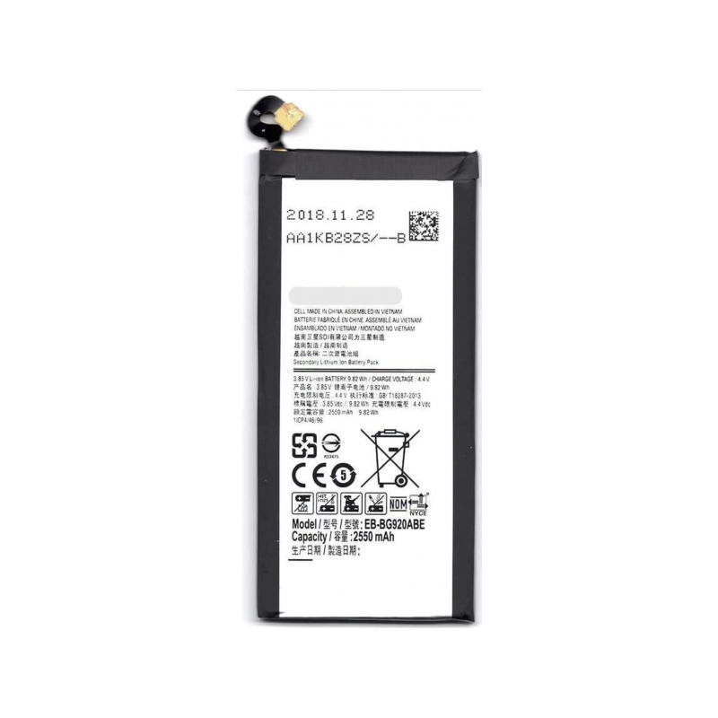 N152 Batería Nueva EB-BG920ABE Para SAMSUNG GALAXY S6 / G920F De 2550mAh SIN LOGO