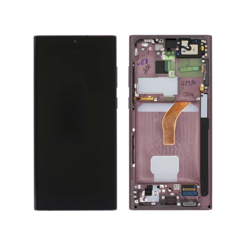 N162 Pantalla Completa Original Con Marco Para Samsung Galaxy S22 Ultra 5G / S908 burgundy (VIOLETA)